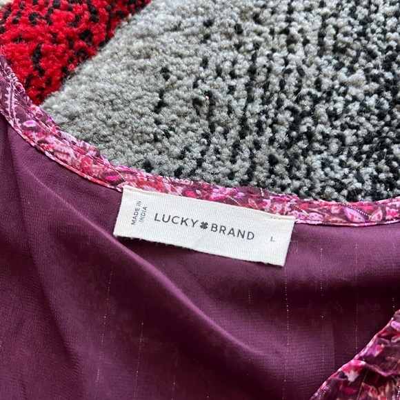 Lucky Brand Purple Metallic Blend Floral Long Sleeve Blouse - Picture 2 of 5